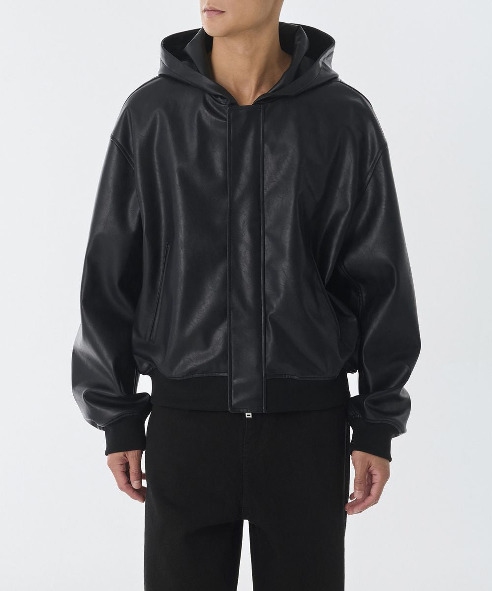 NOIR HOODED LEATHER JACKET